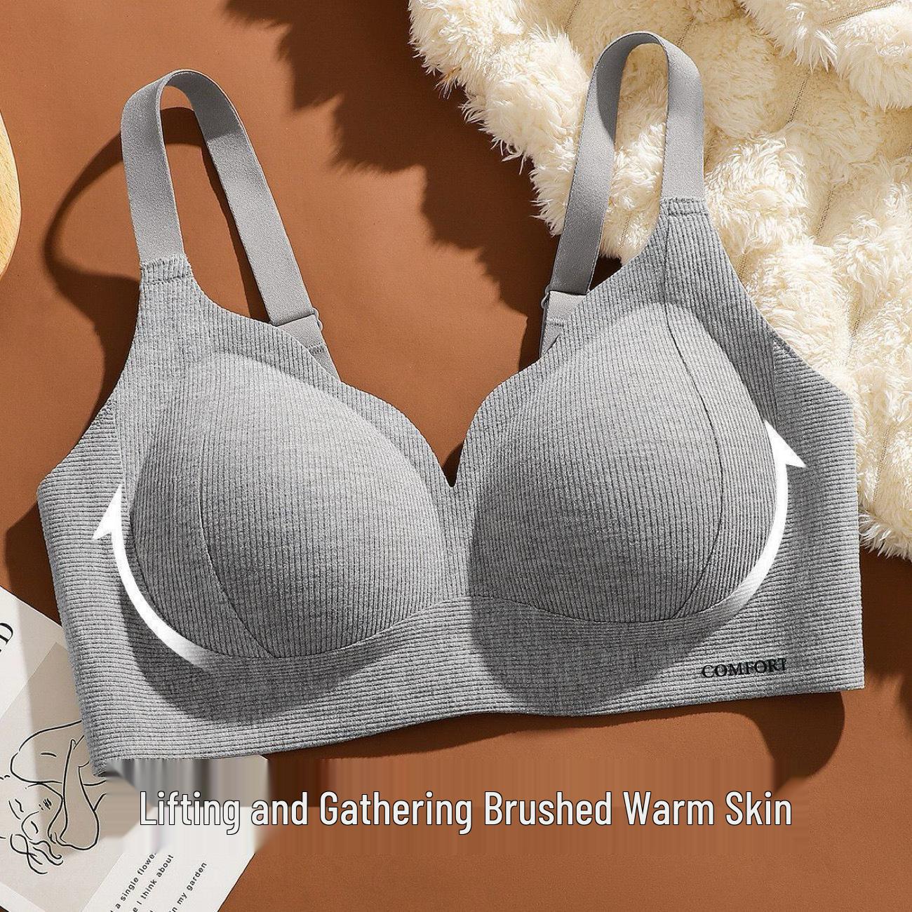 Adjustable Seamless Thermal Brushed Bra for Large Breasts - Anti-Sagging, Minimizing, and Underarm Fat Gathering M