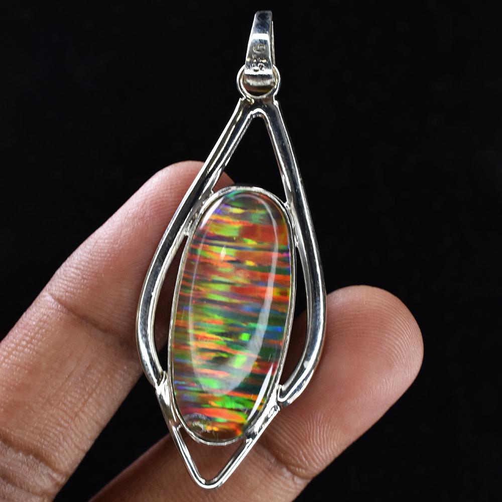 Natural Opal Pendant 925 Sterling Silver Certifeid 32 ct Oval Gems October Birthday Birthstone