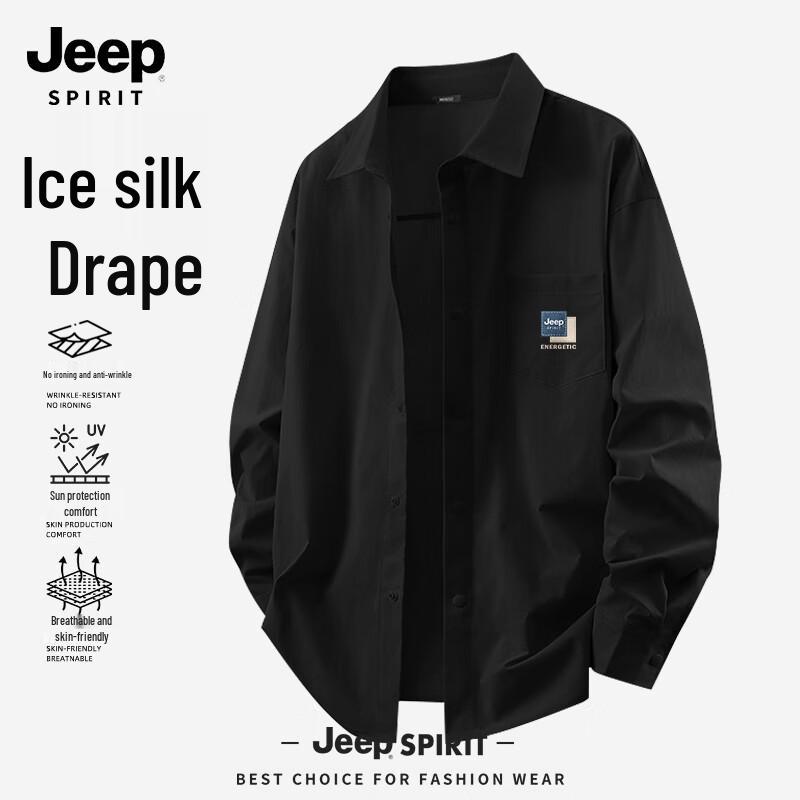 JEEP SPIRIT Men s 2025 New Ice Silk Breathable Long-Sleeve Casual Shirt XL