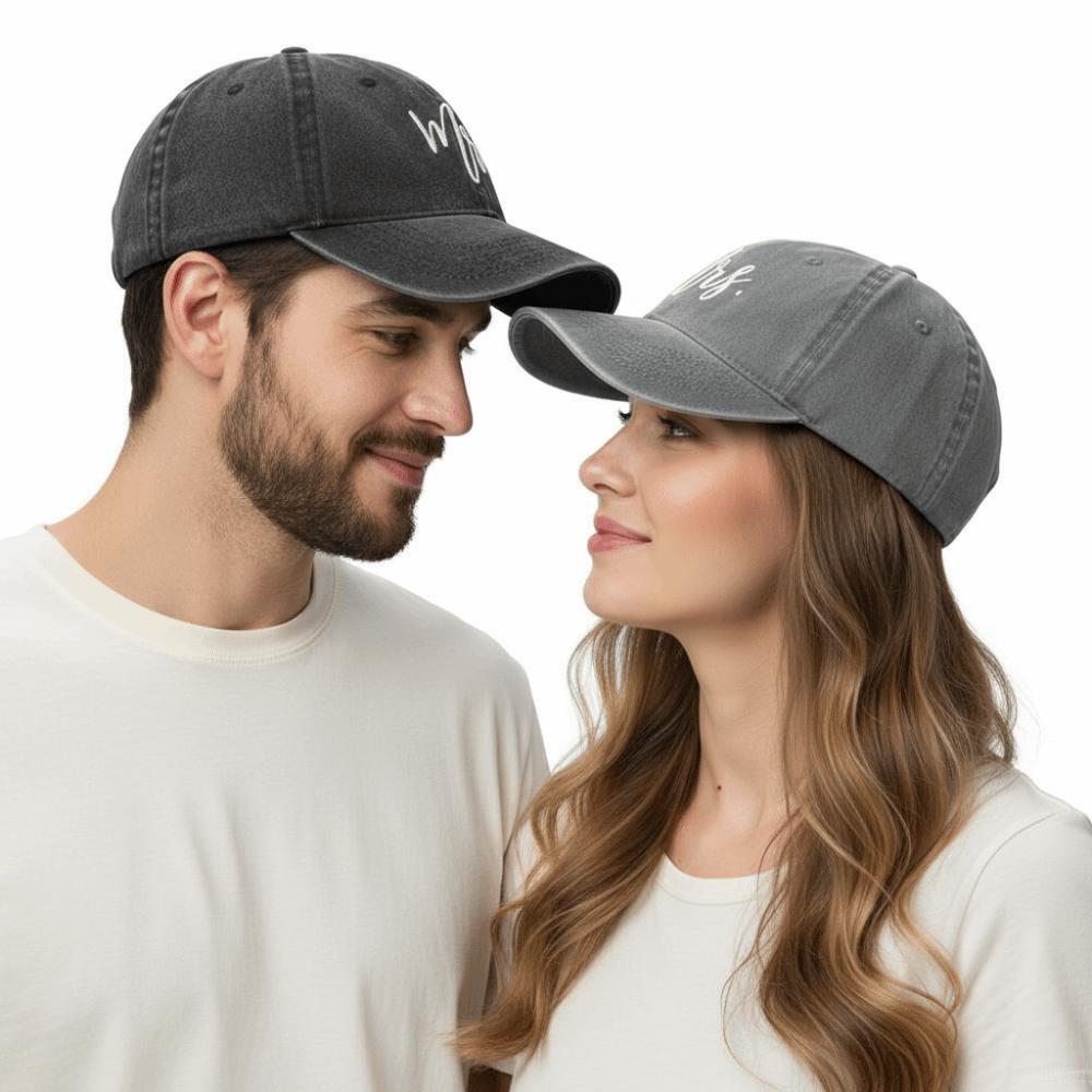 Vintage Couple Baseball Hats Adjustable Outdoor Sunscreen Hats Fashion Mr Mrs Embroidery Caps