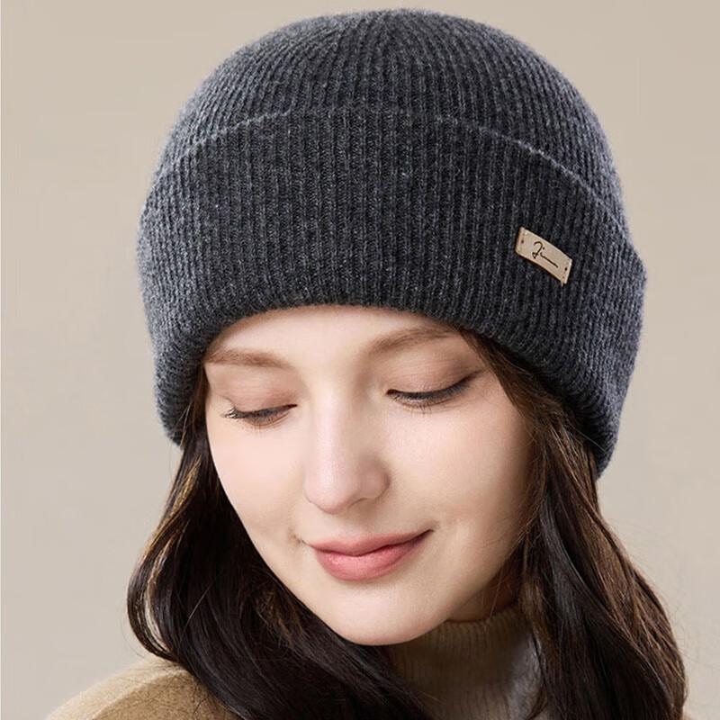 JIUMU Women's Thickened Pure Wool Knitted Beanie