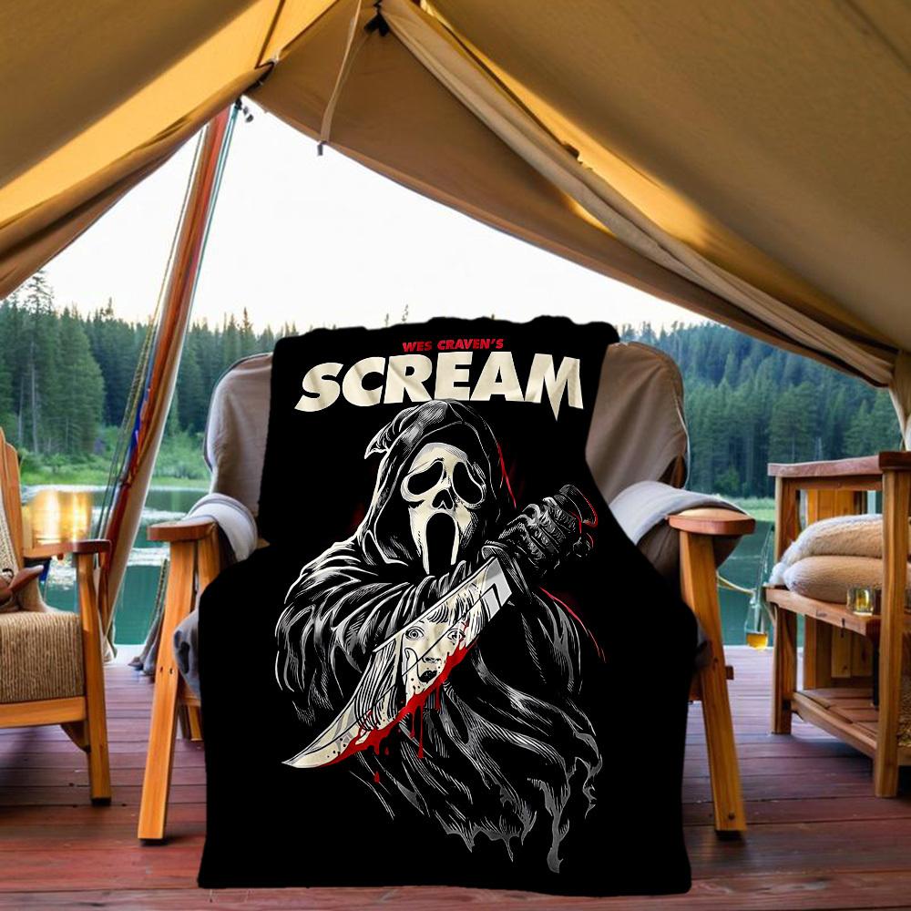 1PC Ghostface Scream Outdoor Flannel Throw Blanket - HD Printed Lightweight Soft Warm All-Season Blanket for Sofa, Bed, Travel, Camping 037
