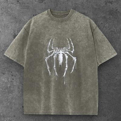 Mens Gothic Spider Graphic T Shirt Army Green Y2K Streetwear S-3XL