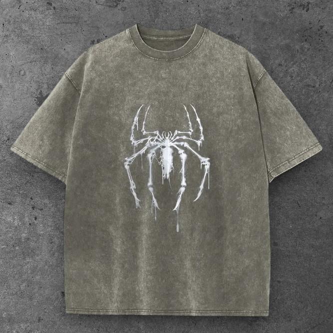 Mens Gothic Spider Graphic T Shirt Army Green Y2K Streetwear S-3XL S разноцветный