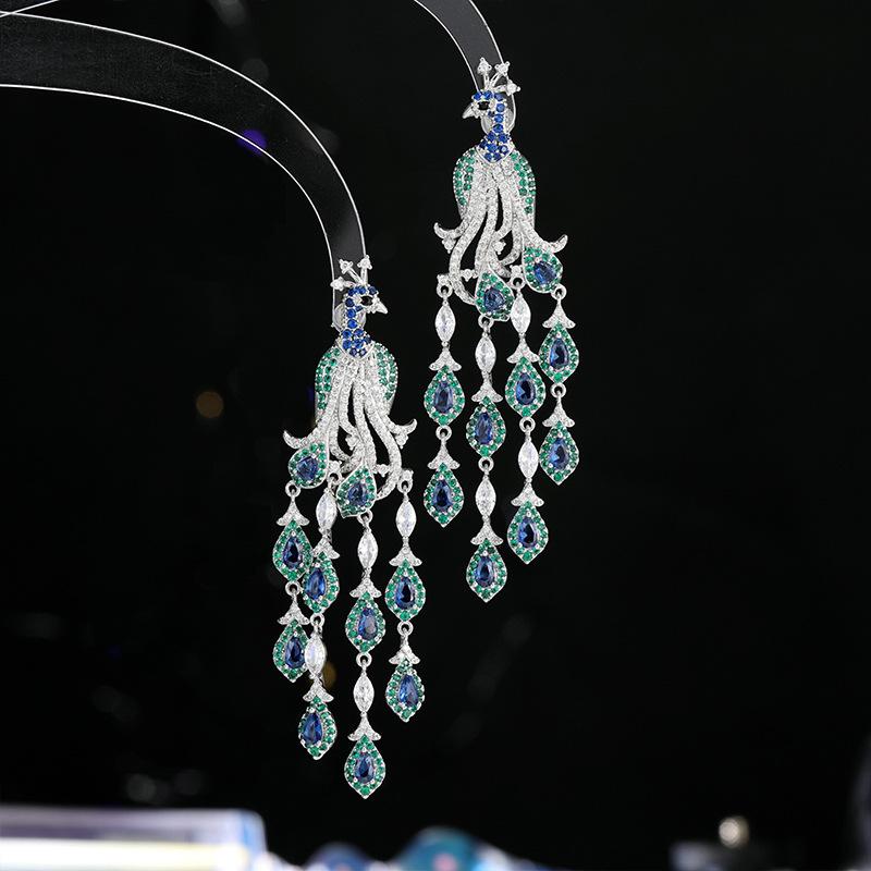 

Роскошные серьги Heavy Industry High-end, инкрустированные цирконием, длинные, благородные, темпераментные, павлиньи серьги-кисточки, аксессуары для ужина