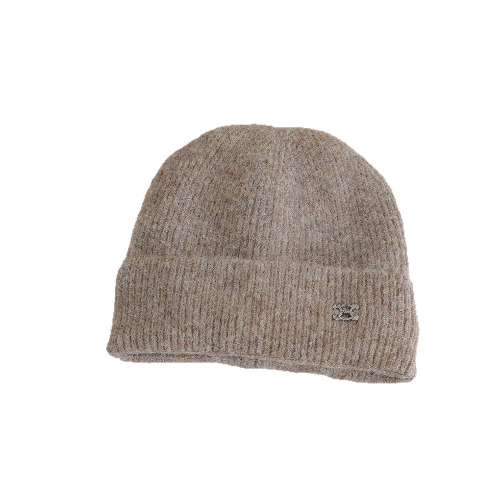 Metal Label Knitted Hats for Women's Autumn and Winter New Products Warm and Thickened Cold Hats Face Enhancing Small Ear Protecting Hats