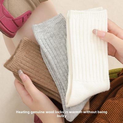 Wool Socks, Women's Mid-calf Socks, Autumn and Winter Thickened and Fleece Warm Cashmere Long Socks, Deodorizing Pile Socks