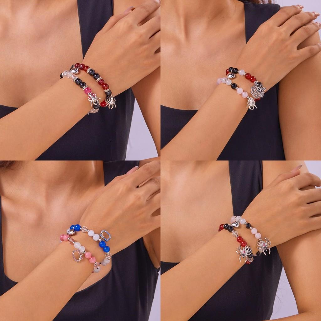 Halloween Spider Jewelry Gift For Couples With Glass Beads And Alloy Material