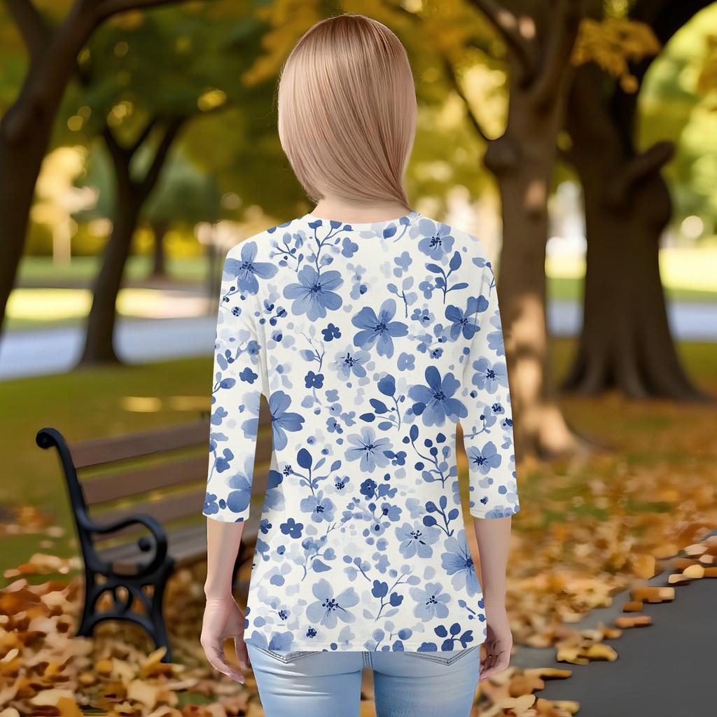 Camiseta infantil estampada com mangas 3/4 e gola redonda casual para o dia a dia