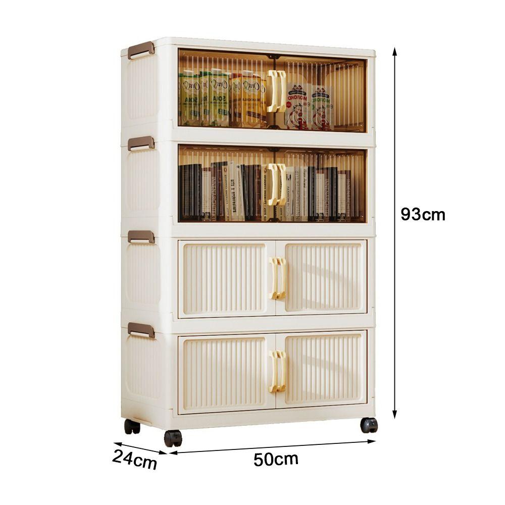 Plastic Storage Cabinet With Wheel Stackable Design Foldable Wardrobe Transparent Door Simple Assembly Large Capacity Storage