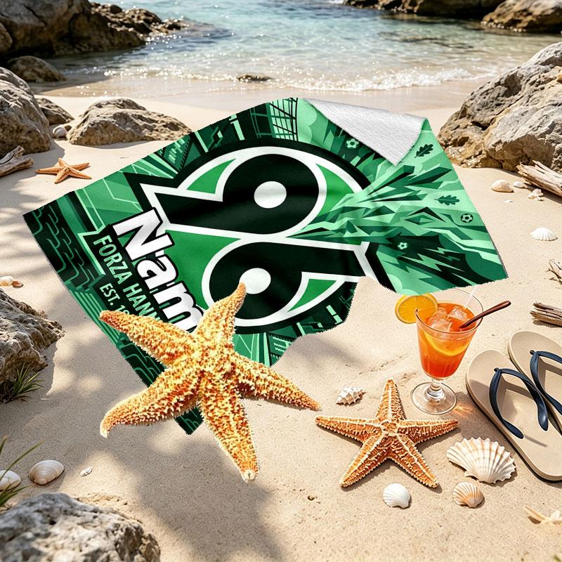 Custom Name Personalized Hannover 96 Football Print Beach Towel, for Trip Camping Beach Party Home Decor, Birthday Gift for Family & Friends