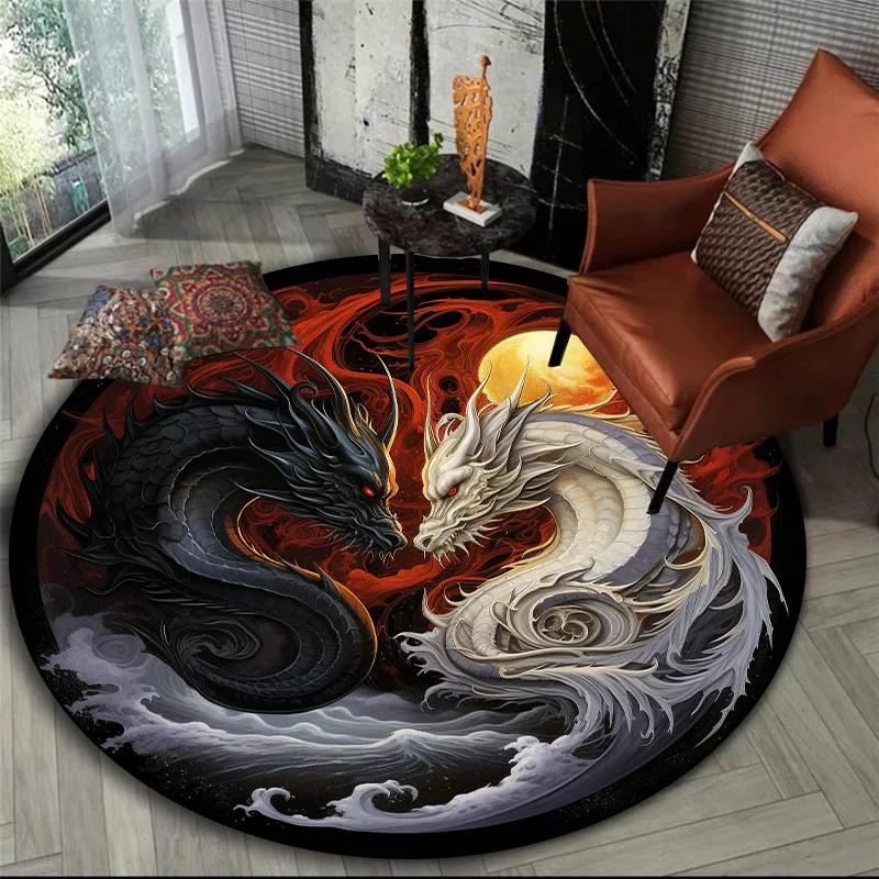 3D Printed Animal Tiger Dragon Lion Tree of Life Circular Carpet Computer Chair Floor Mat