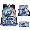 Stitch Kids School Backpack Set Elementary Students Oxford Fabric Ergonomic Design Printed Cartoon 3-Piece Bundle