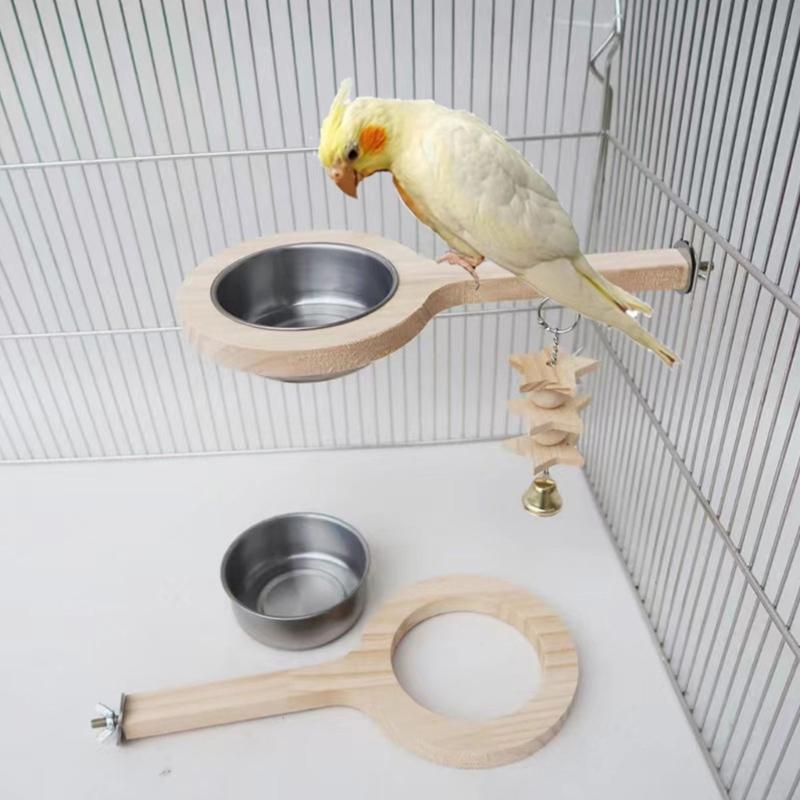 Parrots Standing Perch with Dish Cup Screw Bird Stand for Feeding Cockatiel Feeder Birdcage Perch Food Bowl for Budgies