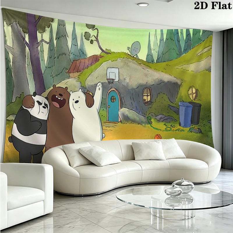 We Bare Bears Cartoon Wall Tapestry Aesthetic Wall Hanging Printed Fabric Blanket Decorative Tapestries for Bedroom Living Room Home Decor