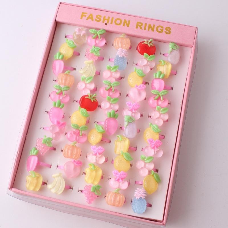 50Pcs Cartoon resin children's ring - Sweet flower ring - Gift box set finger ring - Party gift