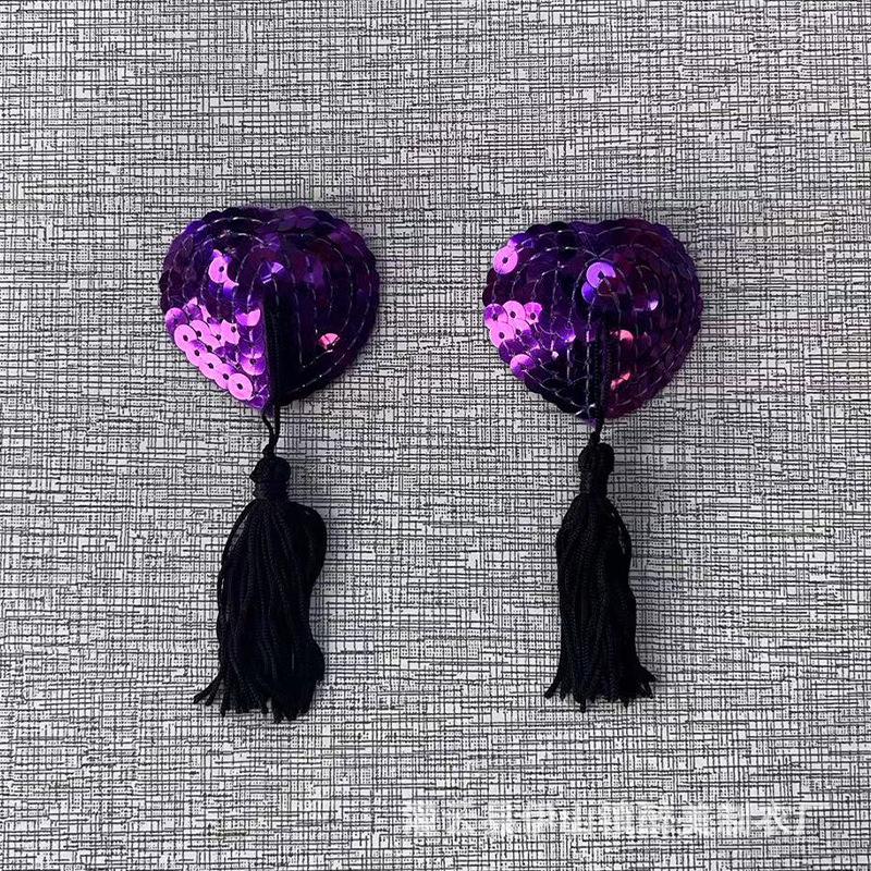 Heart-Shaped Sequin Tassel Nipple Pasties - Seamless Lingerie Accessories