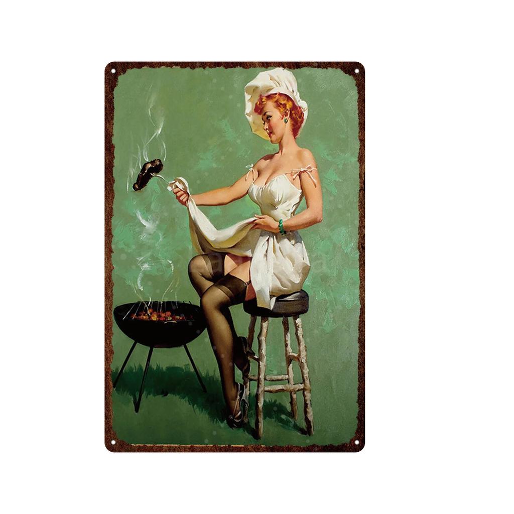 Iron Painting Elegant Pin Up Girl Retro Posters Tin Sign Metal Sign Decor Wall Women Portrait Bar Pub Club Man Cave Pictures
