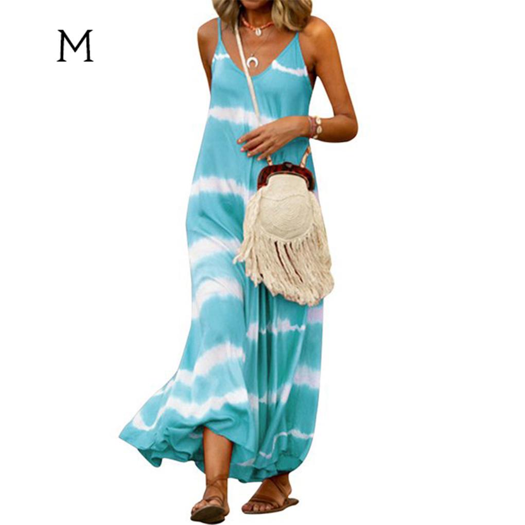 Women Tie Dyed Striped Printed V Neck Sleeveless Maxi Dress