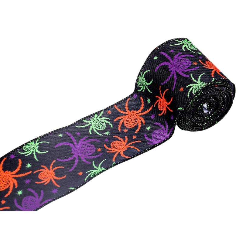 Halloween Theme Wide Ribbon for Halloween Celebration Decors 2.5inch Wire Edged Wide Ribbon 5 Yard for Festival Decors