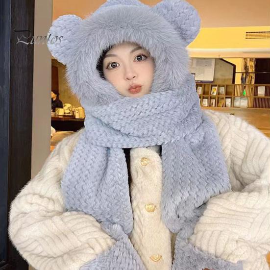 Dámská zimní čepice s integrovaným šátkem a rukavicemi Silná hřejivá umělá kožešina větruodolná Medvěd uši Dekor Plná ochrana Venkovní Cyklistika Turistika Cestování Studená