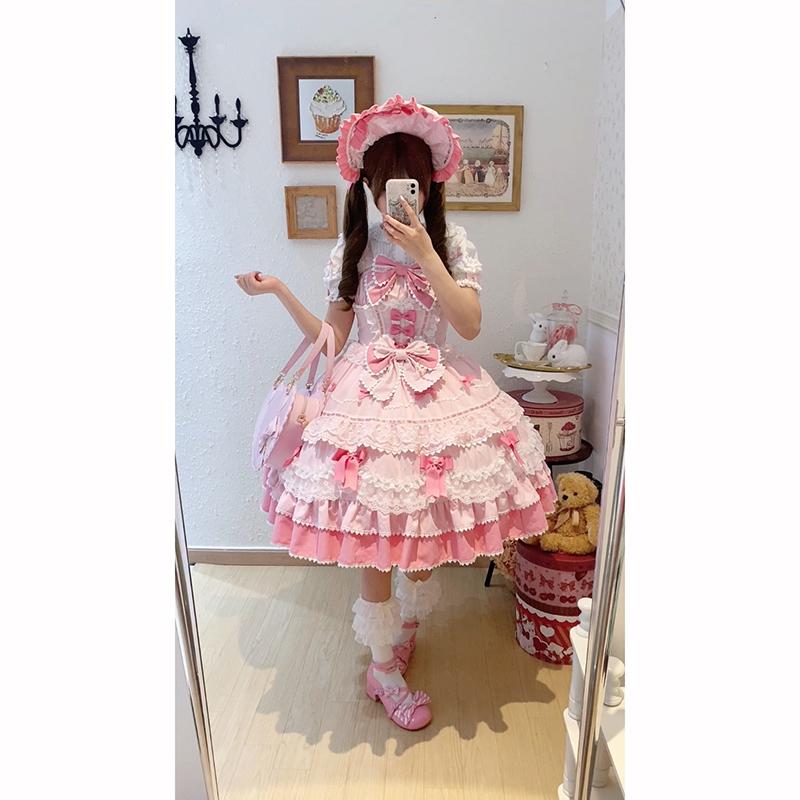 Summer Sweet Lolita Dress Cute Princess Lace Sweet Laminated Long