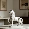 Standing Horse Statue Modern Geometric Horse Ornament Large Base Matte White Art Figurine for Home Office Living Room Decor Luck Wealth Gift