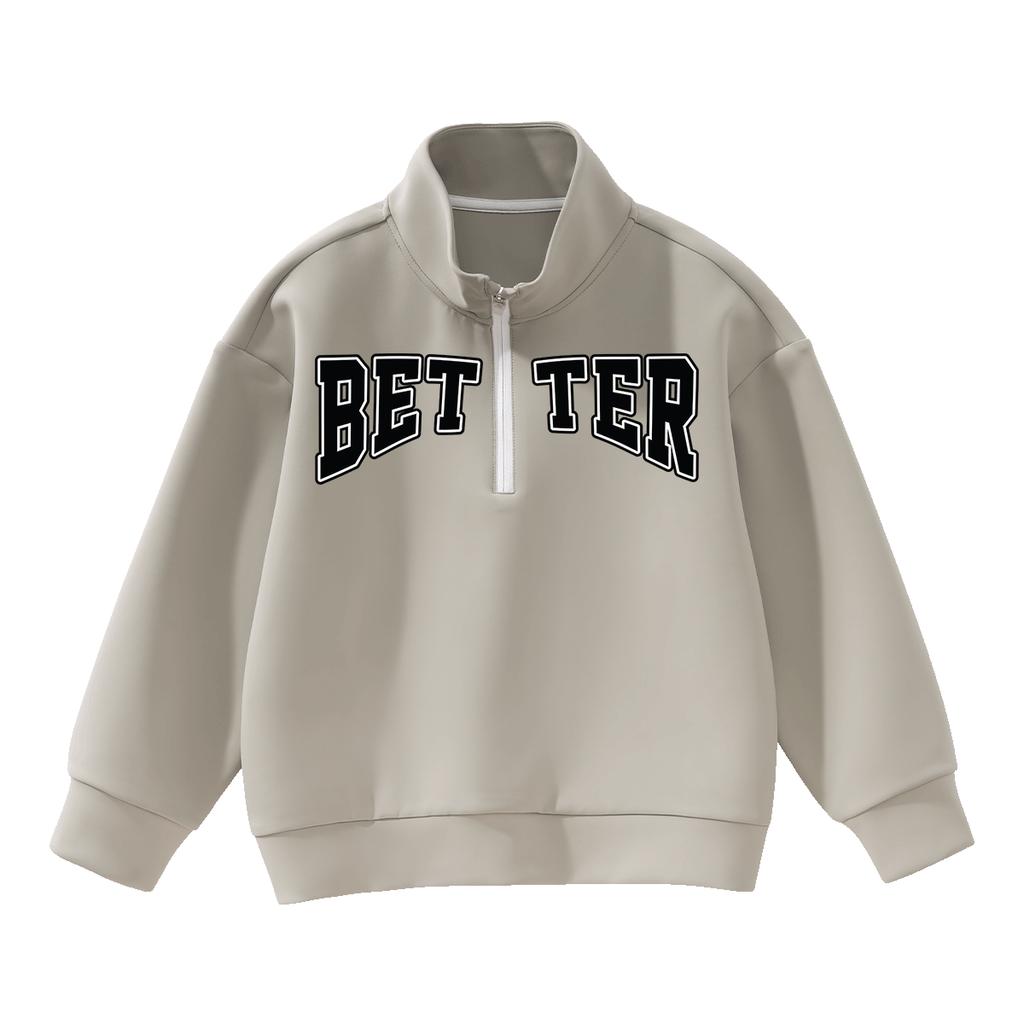 [Fashionable Half High Collar] New American Retro Fashion Boys' Zipper Stand up Hoodie Spring and Autumn Middle aged Children