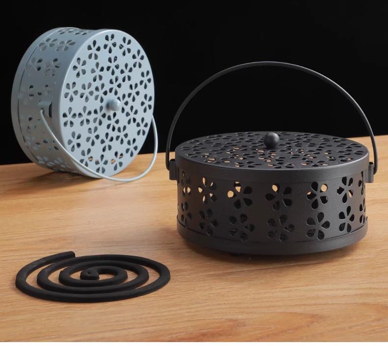 Fireproof Anti-Scald Mosquito Coil Holder with Lid - Iron Incense Burner for Indoor Use