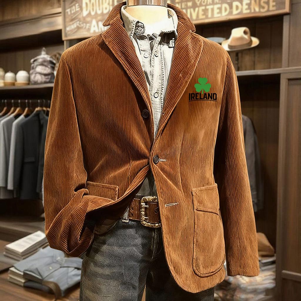 Men's Printing Corduroy Warm Pocket Suit Jacket Cardigan Men's Casual Suit