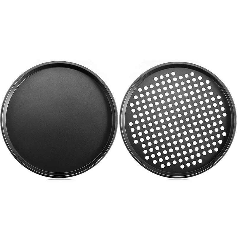 Buy Non Stick Pizza Pan Holes Crisper Round Baking Tray Plate Carbon Oven NEW C0D3 at affordable