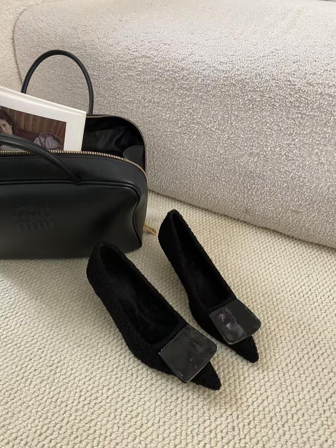 

модные женские туфли-лодочки с острым носом, дизайн с мехом, тонкий высокий каблук, модные зимние туфли для вечеринки, осенние, весенние, рабочая обувь, женский размер 35-39, сексуальные 245 чёрный