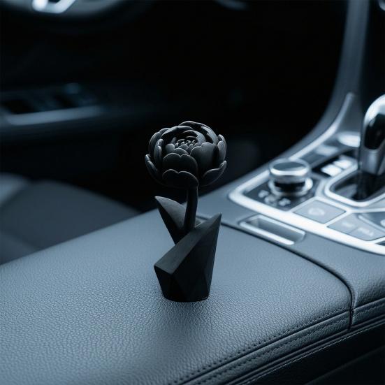3D Printed Flower Figurine, Small Black Peony Tabletop Ornament for Office Executive Desk, Living Room, Bedroom Shelf Decor
