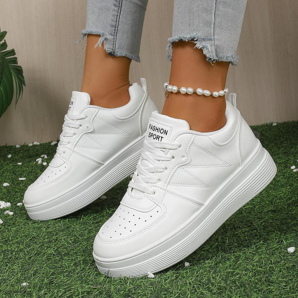 Autumn White Platform Sneakers Women's Leather Thick Sole Women Shoes Lace Up Comfortable Heightening Sports Ladies Casual Shoes