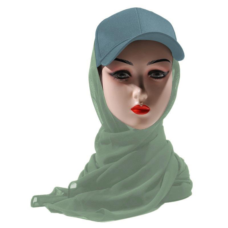 

Muslim Lady Summer Sport Hijab With Baseball Cap Ready To Wear Instant Chiffon Scarf Lightweight Breathable Soft Comfortable Outdoor Activity Headwear One Size армия зеленый