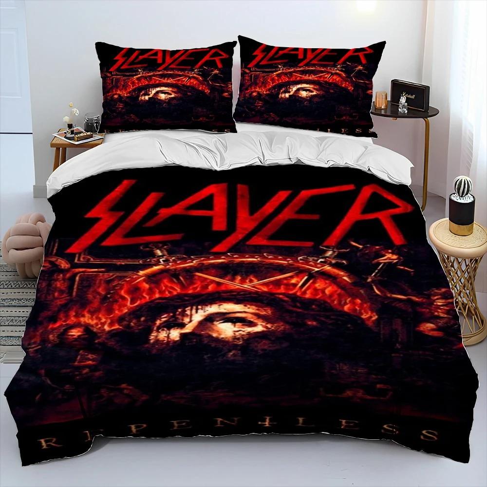Slayer Heavy Metal Band Musik Bettdecken-Bettwäsche-Set, Bettbezug, Bettset, Steppdecke, Kissenbezug, King-Queen-Size-Bettwäsche-Set für Kinder