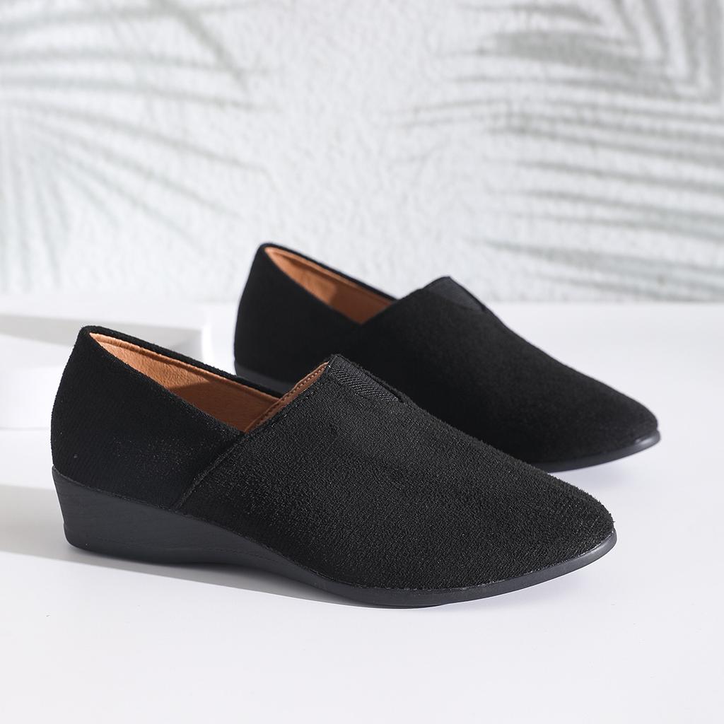 Comemore Wedge Heel Casual Single Shoes Women's Spring Autumn New Shallow Mouth Round Head Suede Flats Slip On Lightweight Shoes