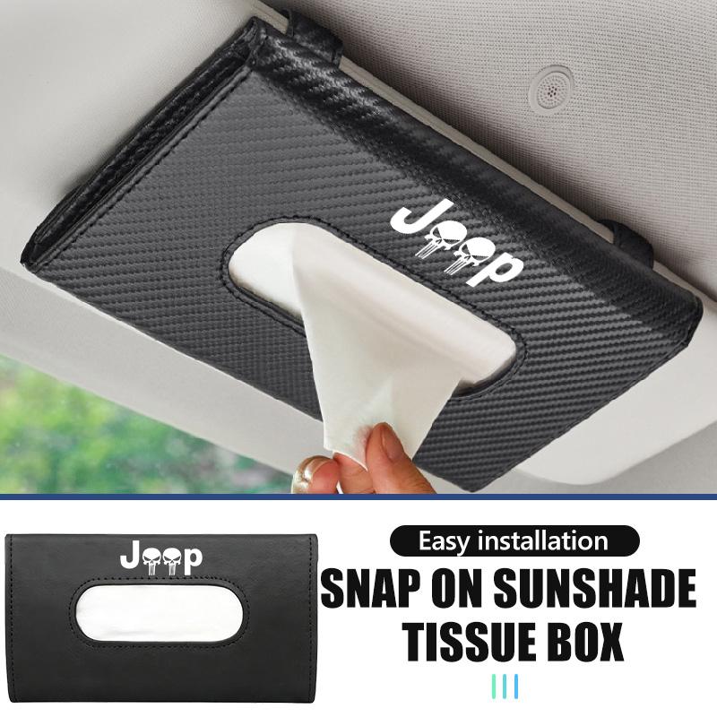 For Jeep Car Tissue Box Sun Visor Leather Tissue Box Interior Holder Storage Accessories Grand Cherokee Patriot Renegade Compass