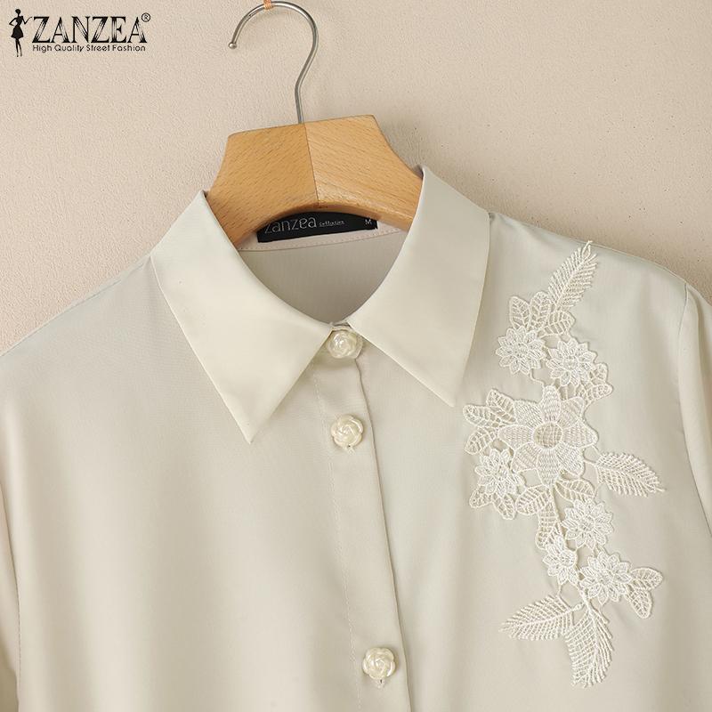 ZANZEA Women Turn Down Collar 3/4 Sleeve Loose Splice Blouse