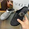 Fashion Summer Breathable Woven Mesh Flat Sandals Women Fashion Round Toe Belt Buckle Slide Sandals Comfortable Non-slip Beach Sandals