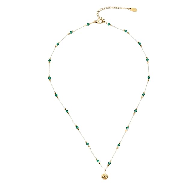 Beachy Green Beads Shell Pendant Necklace for Women
