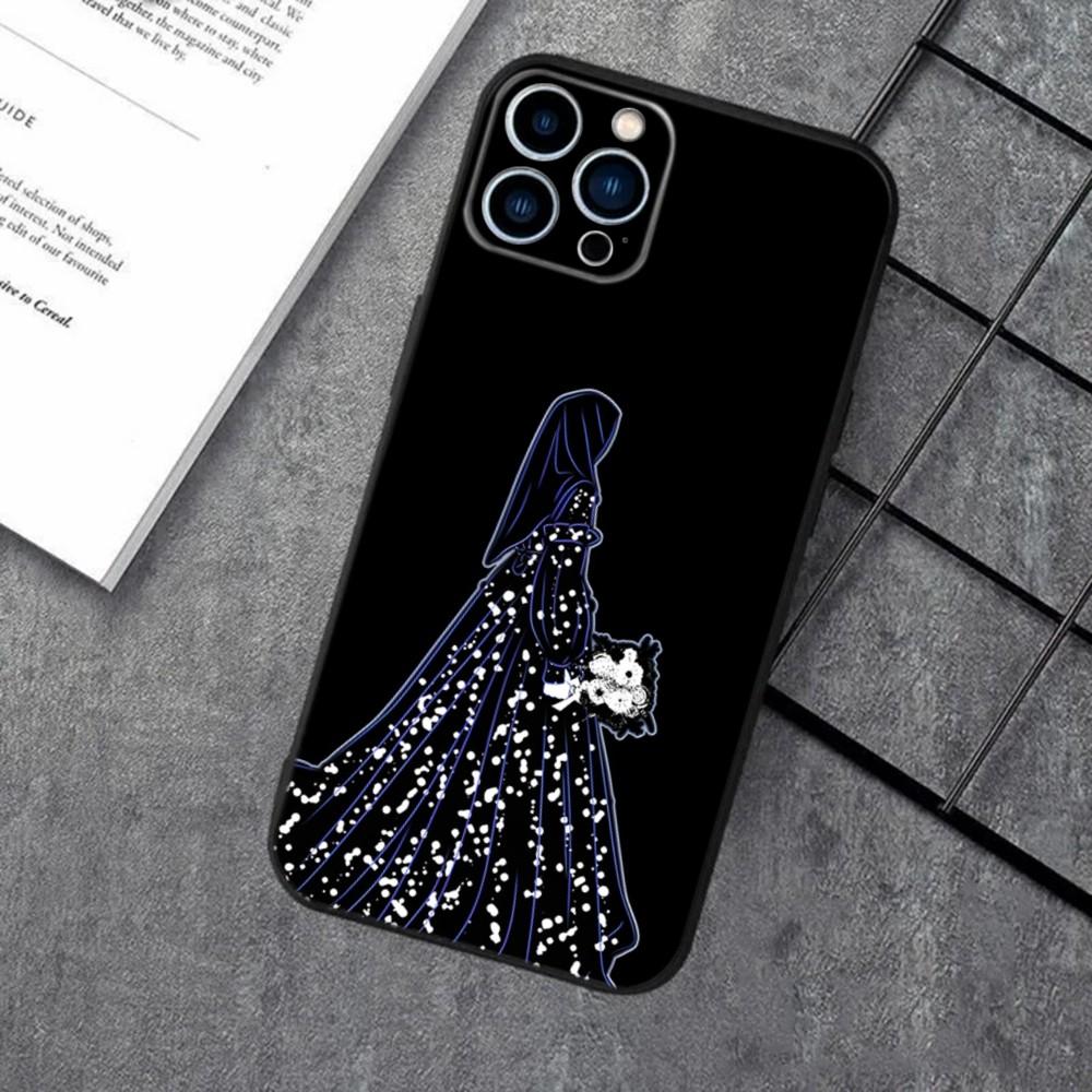 Muslim Arabic Hijab Girl Phone Case For Apple iPhone 15,14,13,12,11,XS,XR,X,8,7,Pro,Max,Plus,mini Silicone Black Cover
