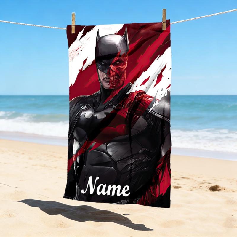 Custom Name Batman Art Stylish Digital Printing Beach Towel Quick‑Drying Absorbent Blanket for Beach Pool Gym Travel