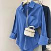 Frühling Herbst Rollkragen Einfarbig Lässig Mode Strickjacke Hemd Damen Langarm Schlicht Alleskönner Bluse Top