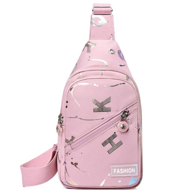 

Женская универсальная нагрудная сумка, новая модная сумка из ткани Оксфорд на одно плечо, диагональная сумка через плечо, модный дорожный небольшой рюкзак на груди светло-розовый