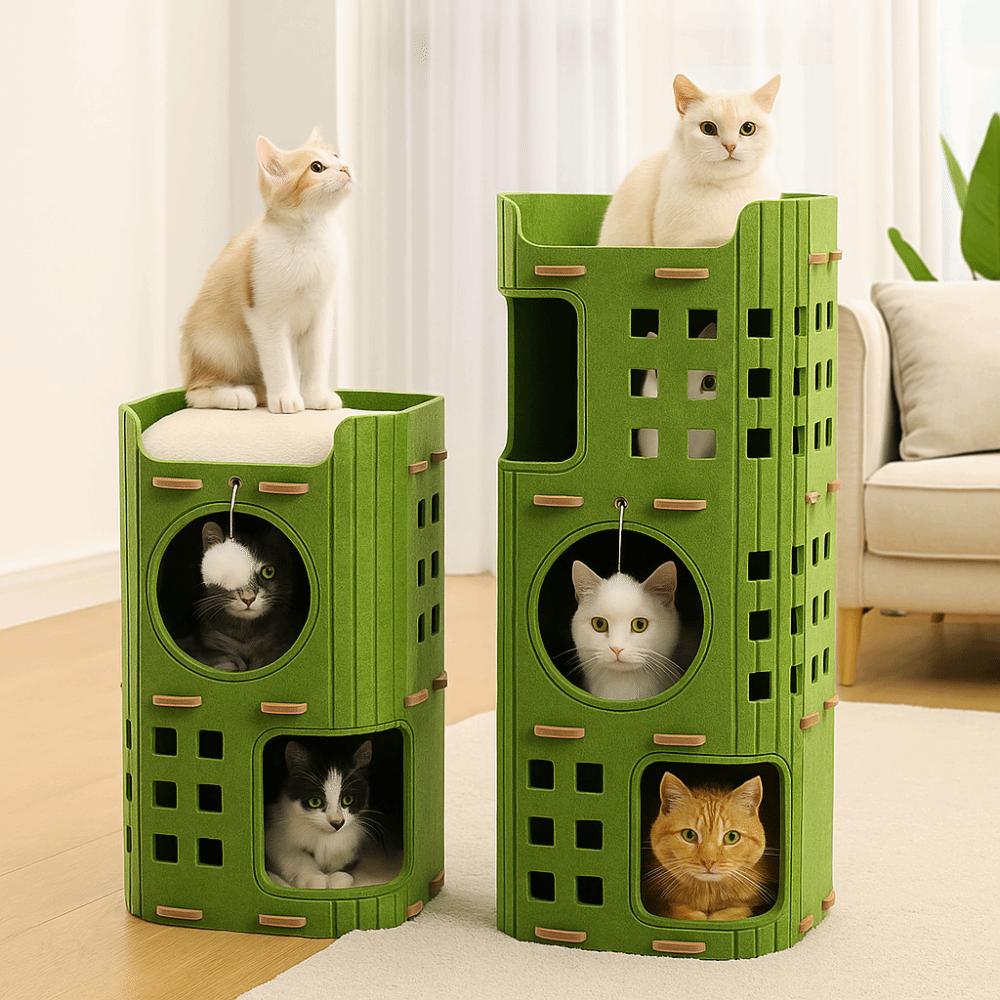 Japanese Style 2 Floors/3 Floors Cat House with Holes All-in-one Cat Bed Durable Cylindrical Cat Condo Pet House