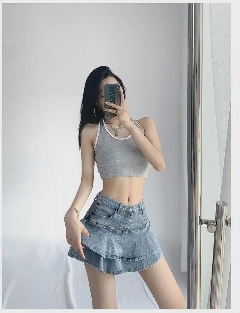 Neuer Sommer-Stil Damen High-Waist Rüschen Denim Minirock