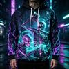 Men's Hoodie Black Blue Purple Neon Skeleton Cyber Print Breathable Stylish Pullover Sweatshirt for Streetwear Party Daily Wear