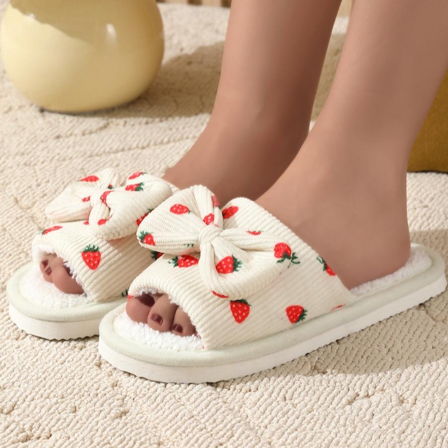 Girls' heart cotton slippers women's season indoor home use non-slip cute bow hairy drag hairy