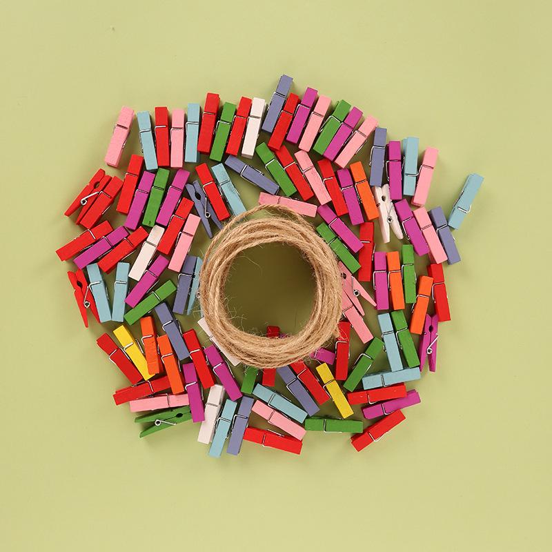 Colorful Heart-shaped Wooden Clips for DIY Crafts and Photos - Includes Jute Rope
